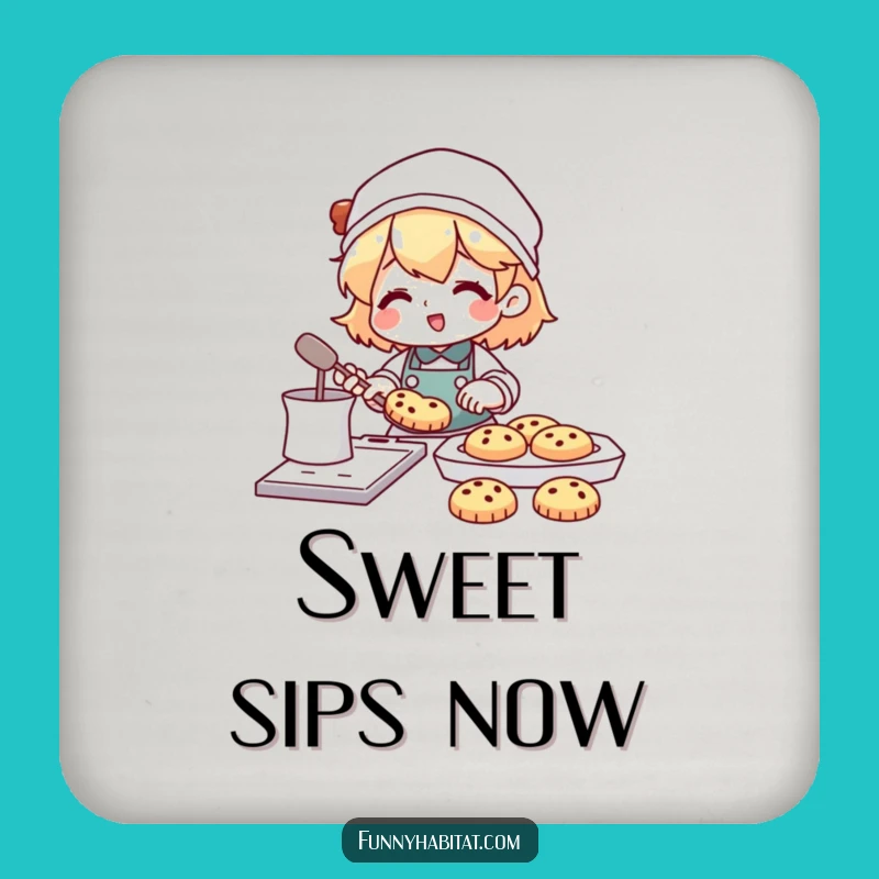 Funny Baking Character Coaster: Happy Cookie Baker - Unique Funny Gift