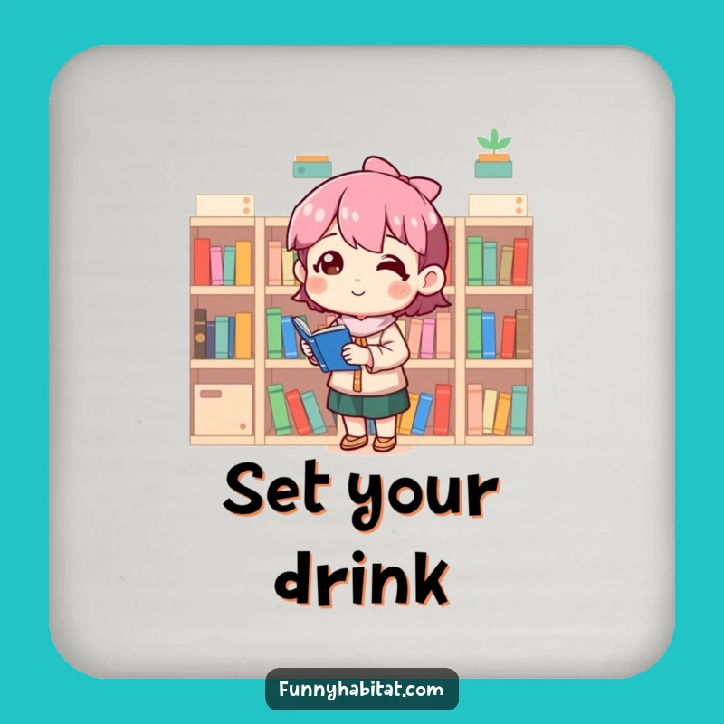 Funny Coaster Set: Organizer Character and Tiny Bookshelves, Perfect Funny Gift