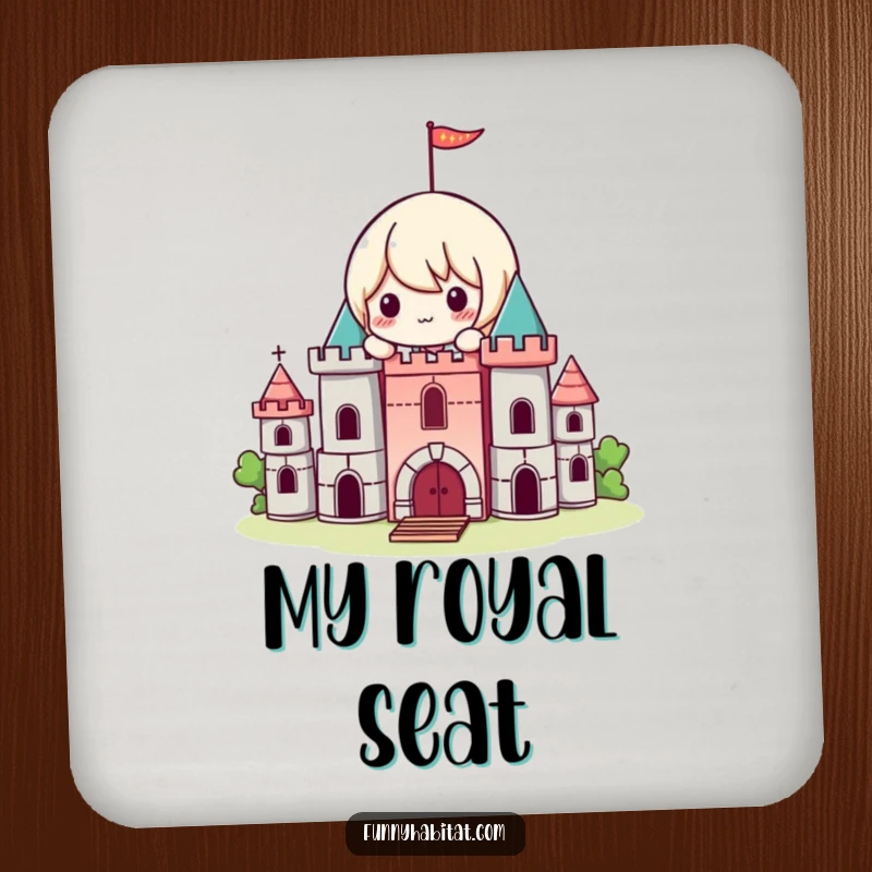 Funny Kawaii Coaster, a playful character builds a small castle with blocks, protecting tables humorously.