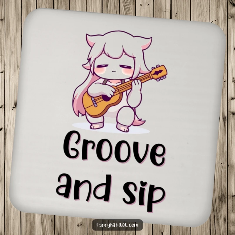Funny musician drink coasters featuring a character playing an instrument, adding a humorous and protective touch to tables.
