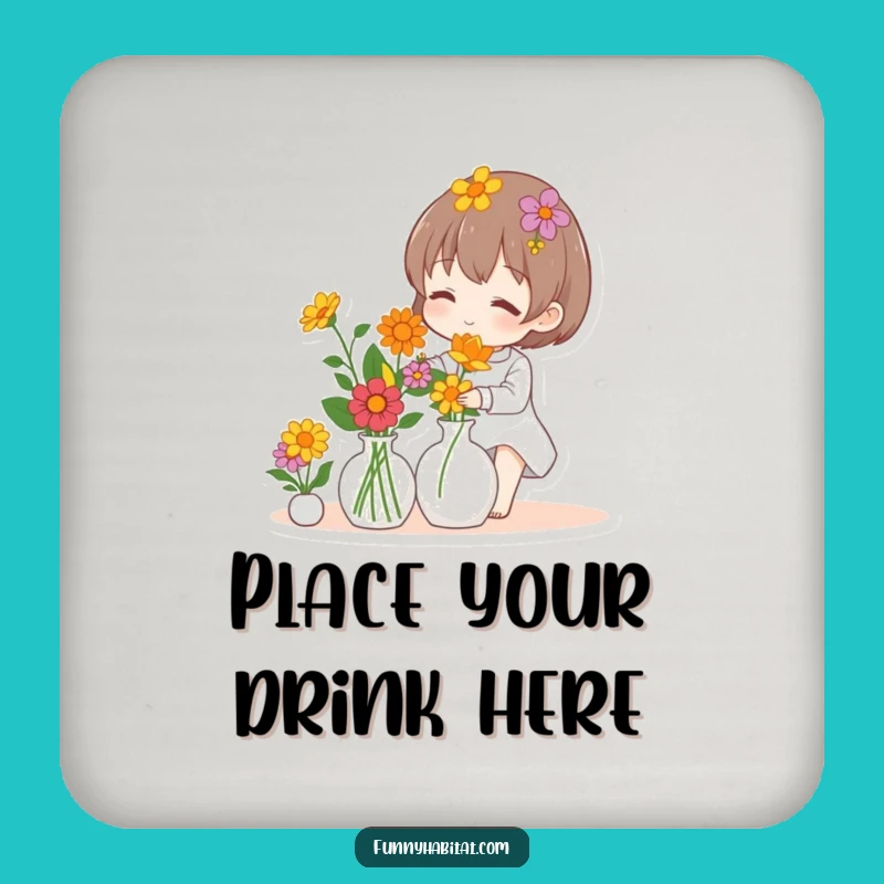 Funny Floral Coaster: Colorful Flower Arranger Drink Gift