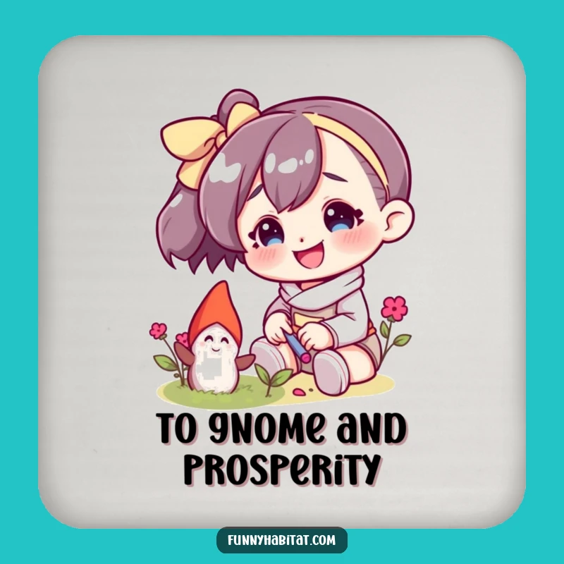 Funny Drink Coaster: Gnome Character Tending Protection with Charm