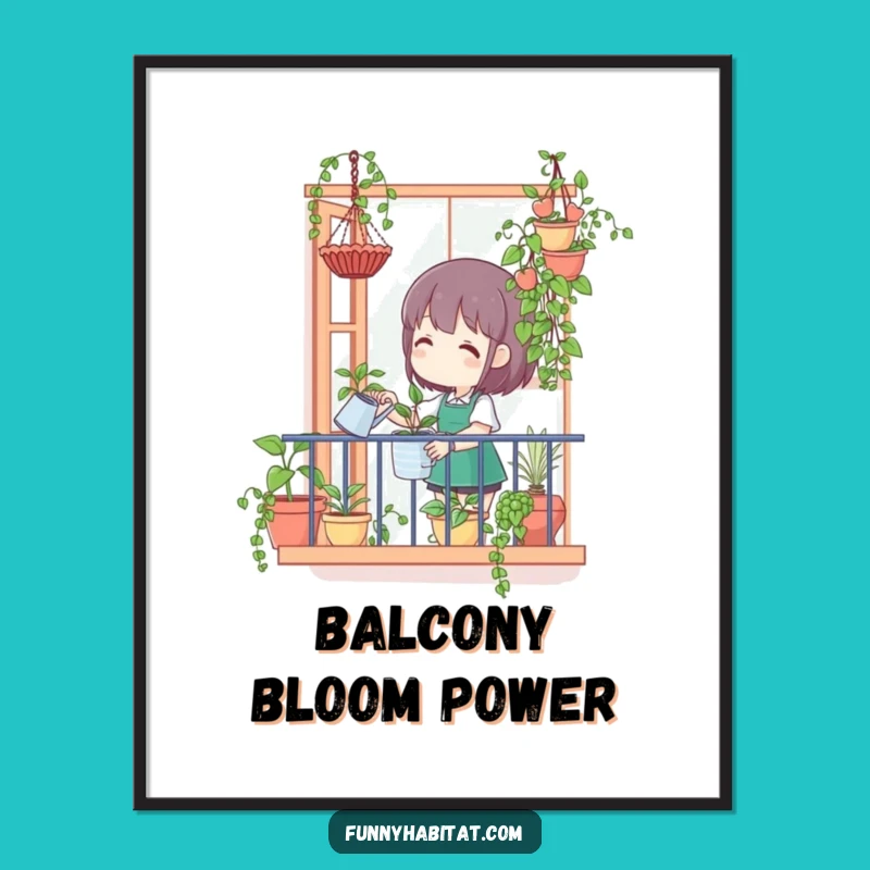 Funny Balcony Gardener Poster - Cheerful Wall Art for Plant Lovers!