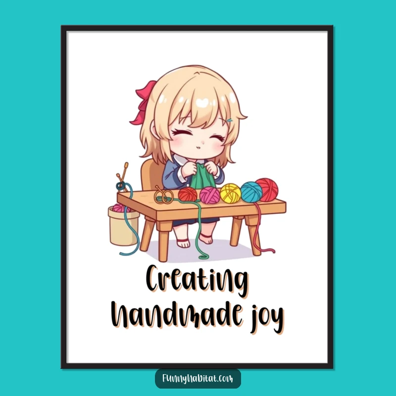 Funny Craft Poster: Character Knitting, Whimsical Desk Art Gift
