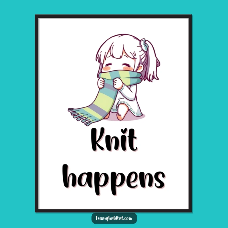 Funny Knitting Character Poster: Blissful Scarf Art Print - Amazing Funny Gift