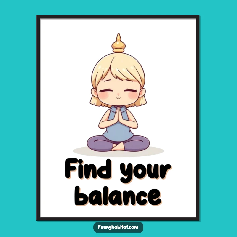Funny Yoga Art Poster: Serene Character Pose, Humorous Wall Decor