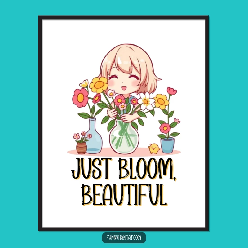 Funny Flower Arranging Poster: Cheerful Florist's Artful Vase Display