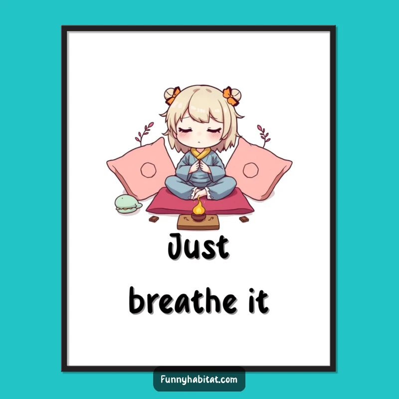 Funny Zen Poster: Peaceful Character Meditating, Whimsical Calm Art Gift