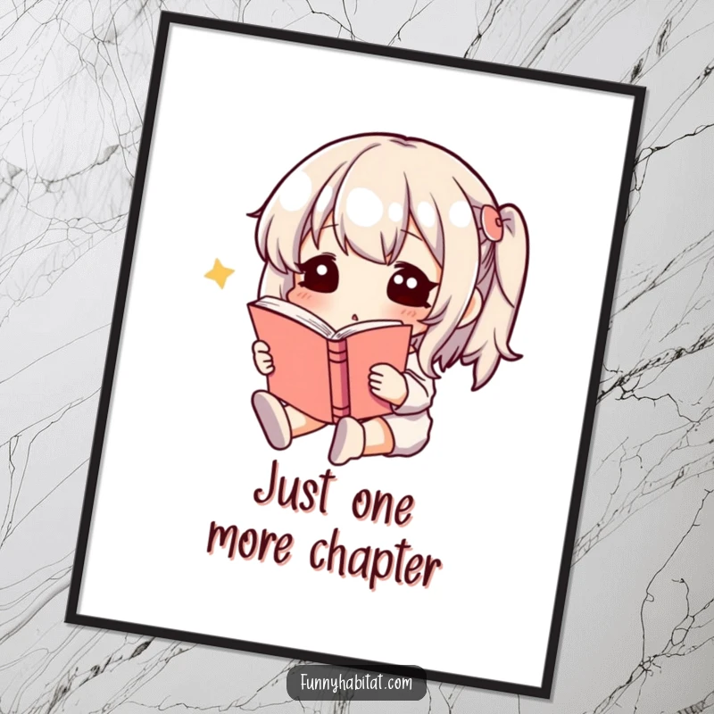 Funny Poster depicting a serene character blissfully immersed in reading a novel, adding a humorous literary touch to any wall.