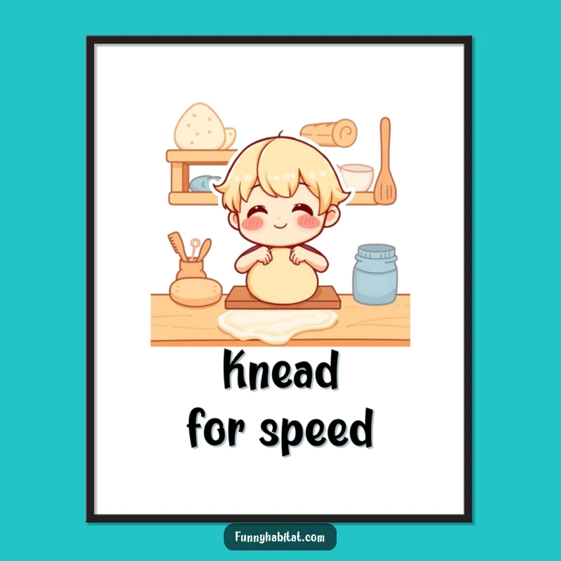 Funny Baking Scene Poster: Kneading Dough Art - Hilarious Wall Decor for Kitchens