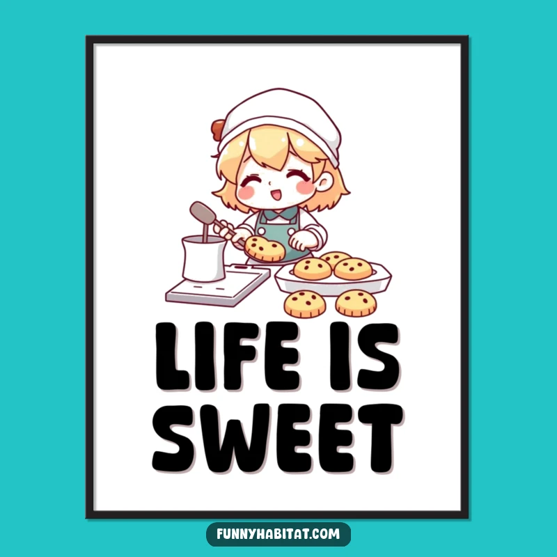 Funny Baking Character Poster: Happy Cookie Baker Art Print - Amazing Funny Gift