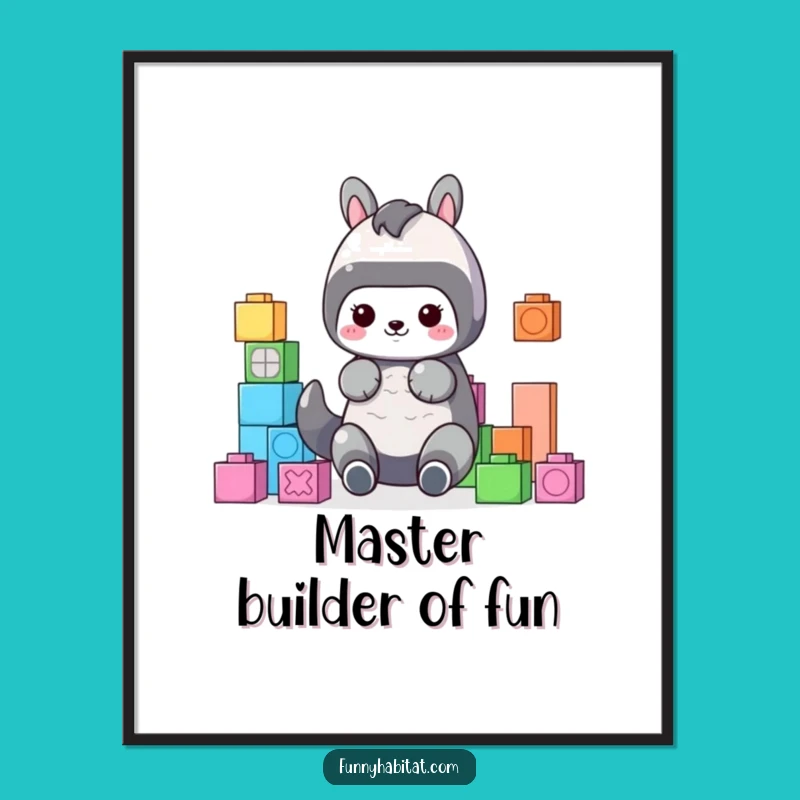Funny Cute Organizer Poster: Animal with Blocks, Whimsical Funny Gift