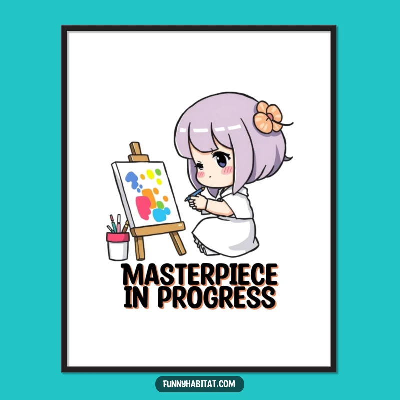 Funny Art Decor Poster: Concentrated Painter Character, Humorous Wall Art