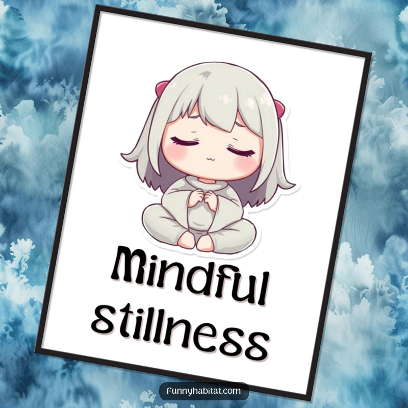 Funny poster art of a character in a serene meditation pose with eyes closed, embodying peace and mindfulness.