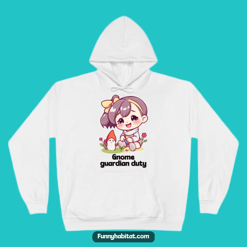 Funny Cozy Hoodie: Gnome Character Tending Comfort Gift