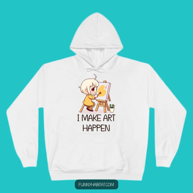 Funny Hoodie: Cozy Painter Character Capturing Joyful Moments, Perfect Art Lover Gift