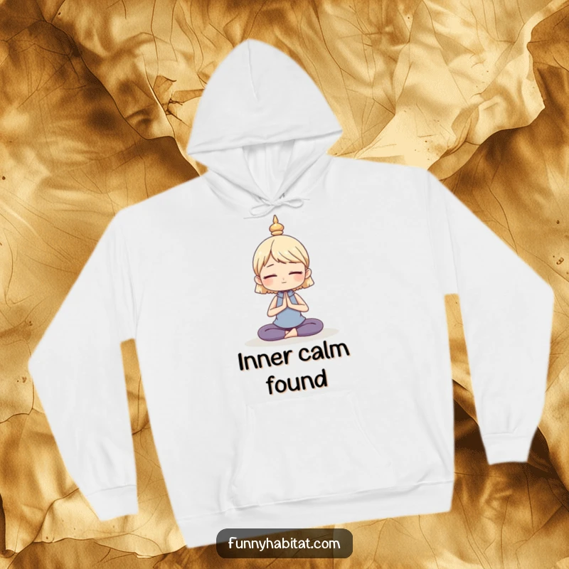 Funny hoodie featuring a character in a calm, serene yoga pose, perfect for yogis and those seeking peaceful comfort.