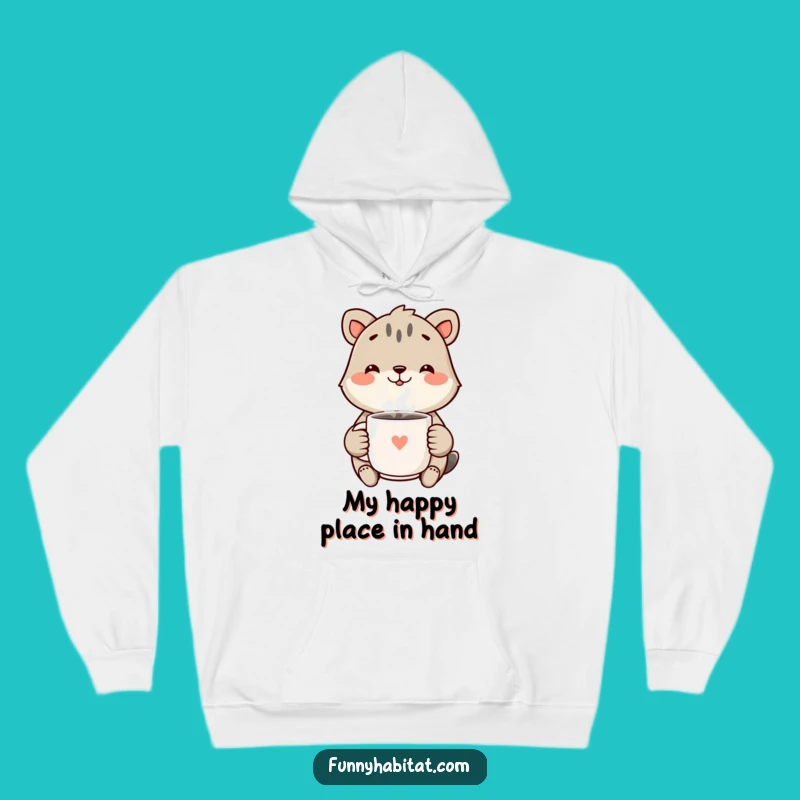 Funny Warm Smile Animal Hoodie: Cheerful Character with Mug, Cozy Funny Gift