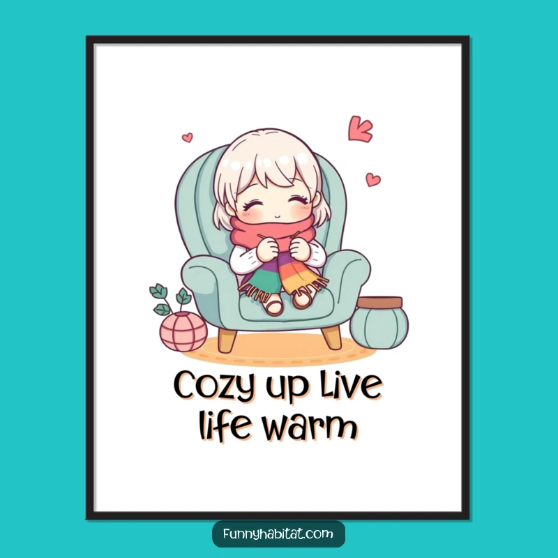 Free Printable Wall Art: Cozy Knitting Character, Whimsical Home Decor, Downloadable