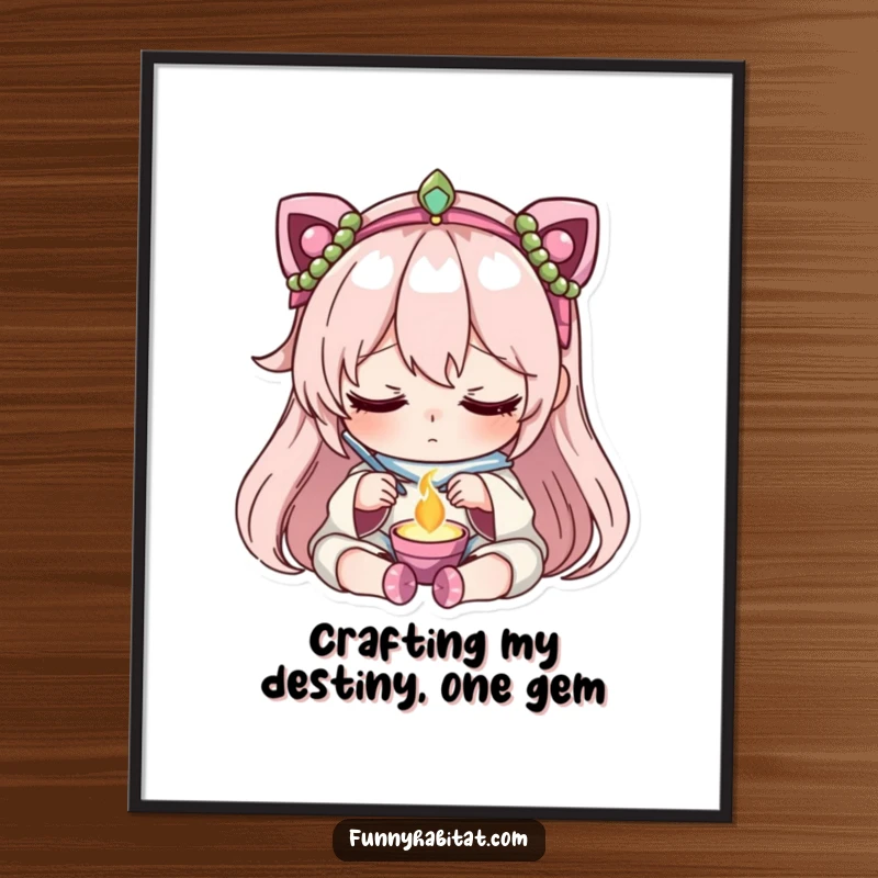 Funny free printable wall art: Character in deep, peaceful concentration crafting exquisite jewelry, exemplifying dedication.