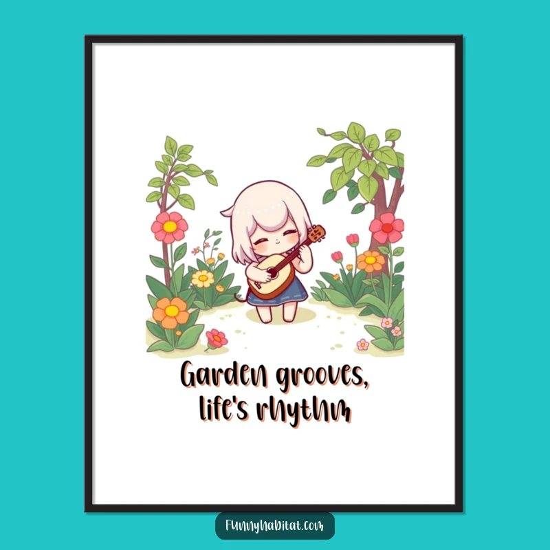 Free Printable Wall Art: Whimsical Garden Musician Scene, Joyful Downloadable Decor