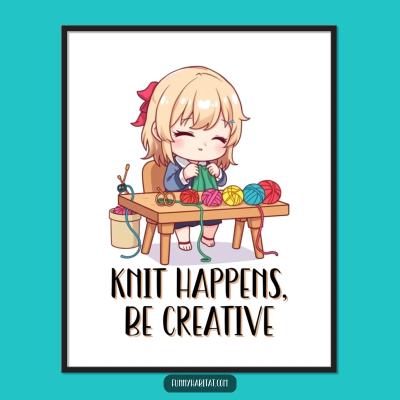 Funny Free Printable Wall Art: Crafty Character, Colorful Yarn Downloadable Decor