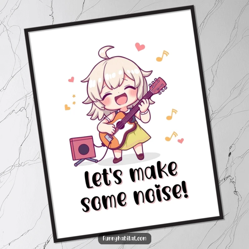Funny free printable wall art depicting a character joyfully playing a musical instrument, radiating happiness and vibrant energy.