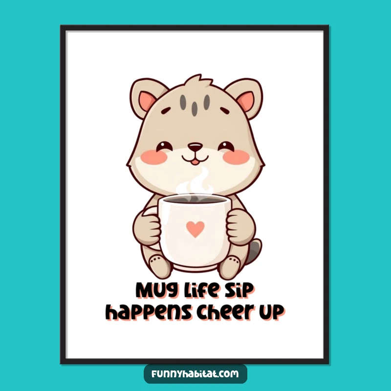 Free Printable Wall Art: Cheerful Animal with Mug for a Cozy, Humorous Home