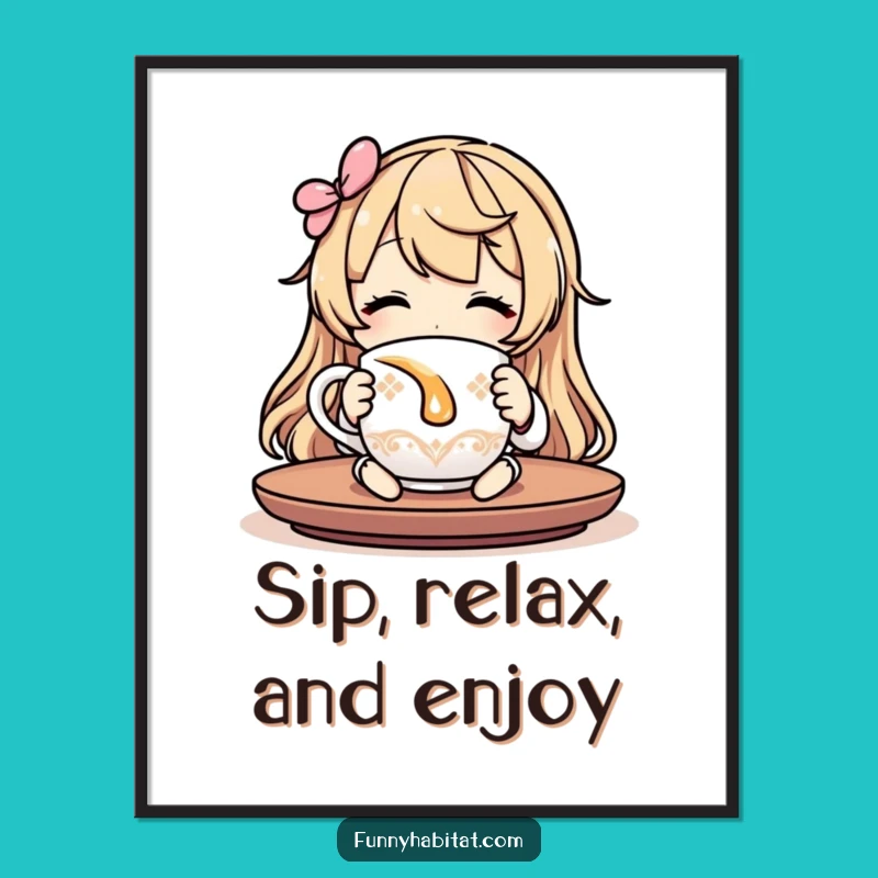 Free Printable Wall Art: Funny Relaxed Character Sipping Tea for Cozy Home Decor