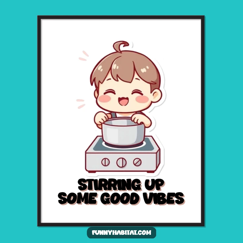 Funny Free Printable Wall Art: Kawaii Stirring Pot, Hilarious Downloadable Art