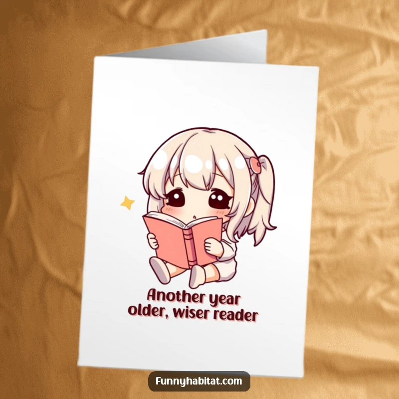 Funny Free Printable Birthday Card featuring a character blissfully reading a book, a perfect downloadable gift for calm enjoyment.