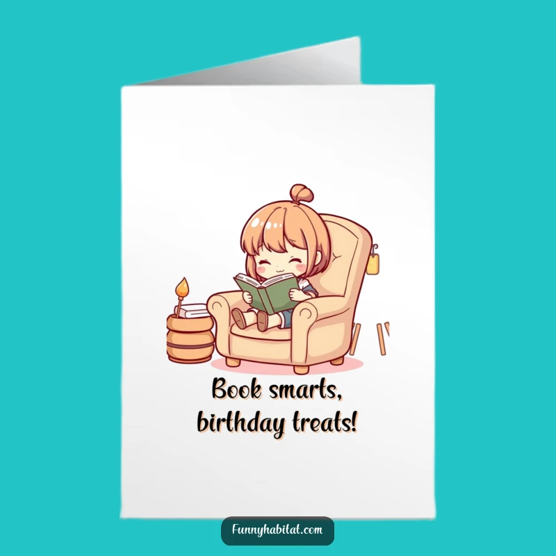 Free Printable Birthday Card: Cozy Reader Enjoying a Book as a Funny Downloadable Gift