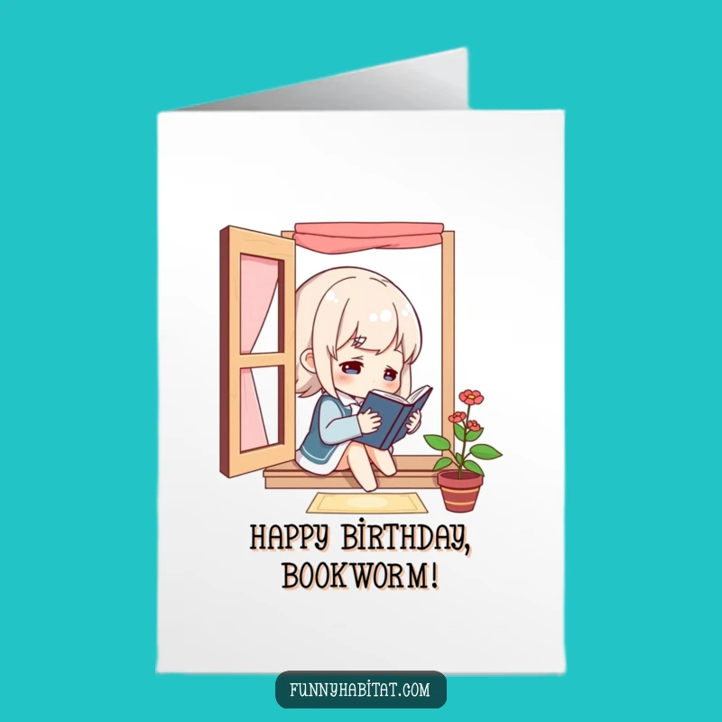 Free Printable Birthday Card: Cozy Reader Bookworm Downloadable Gift