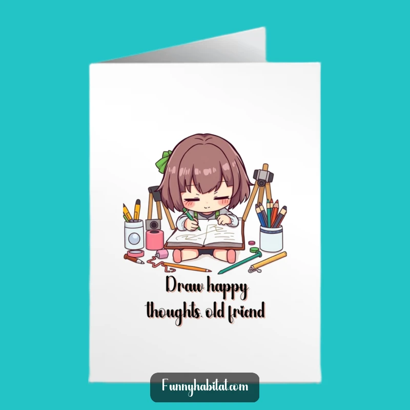 Free Printable Birthday Card: Funny Artist Character Sketching for a Creative Celebration Gift