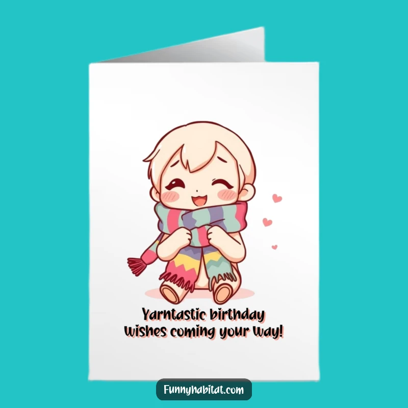 Free Printable Birthday Card: Knitting Character, Smiling, Funny Downloadable Greeting for Crafters