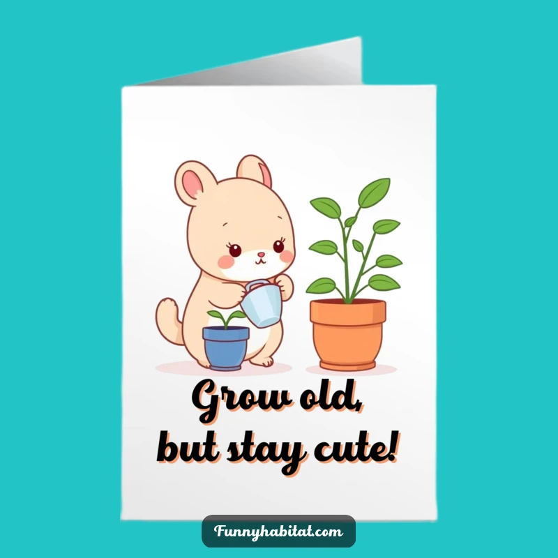 Funny Free Printable Birthday Card: Cute Animal Watering Plant, Downloadable DIY Gift