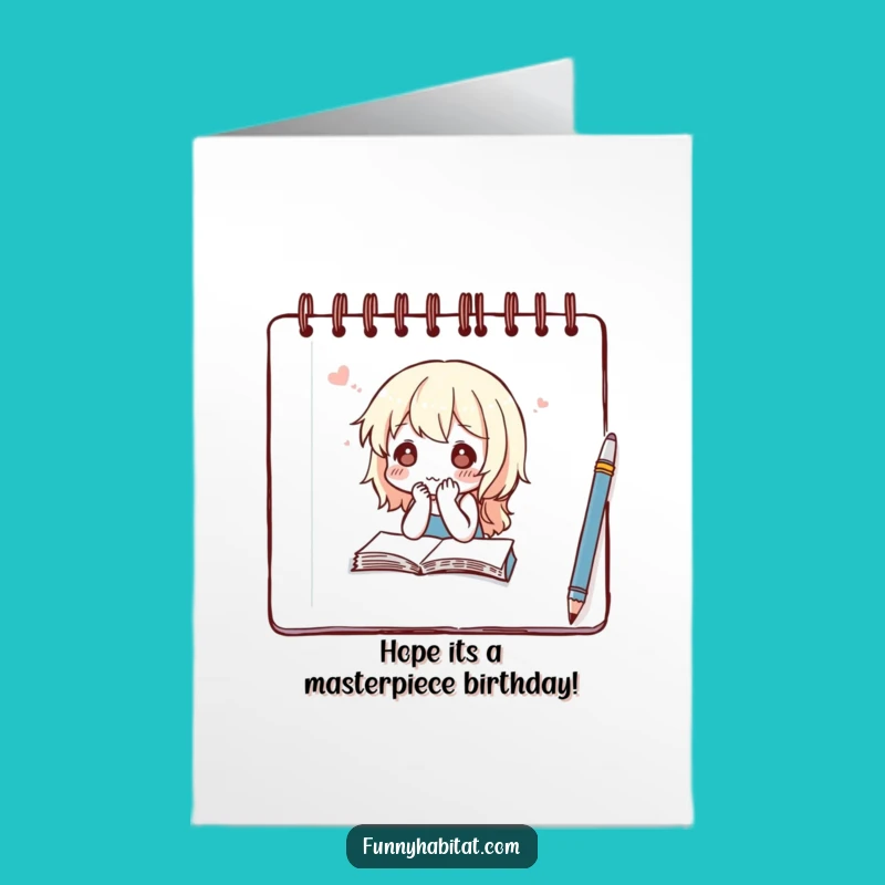 Free Printable Birthday Card: Sketching Character, Thoughtful, Funny Downloadable Greeting for Artists