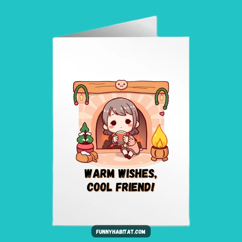 Cozy Free Printable Birthday Card: Fireplace Drink Humorous Downloadable Gift