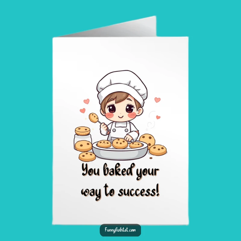 Congrats Free Printable Card: Cheerful Baker Character Celebrating Success Downloadable