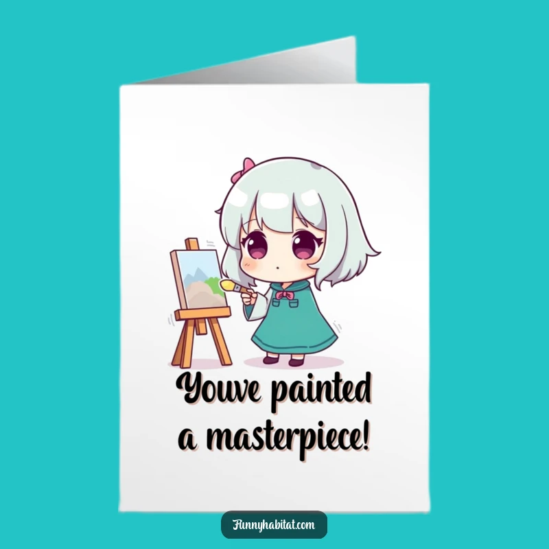 Free Printable Art Congrats Card: Creative Character, Masterpiece Achieved, Downloadable
