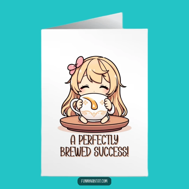 Free Printable Congrats Card: Funny Relaxed Character Sipping Tea to Celebrate Peacefully