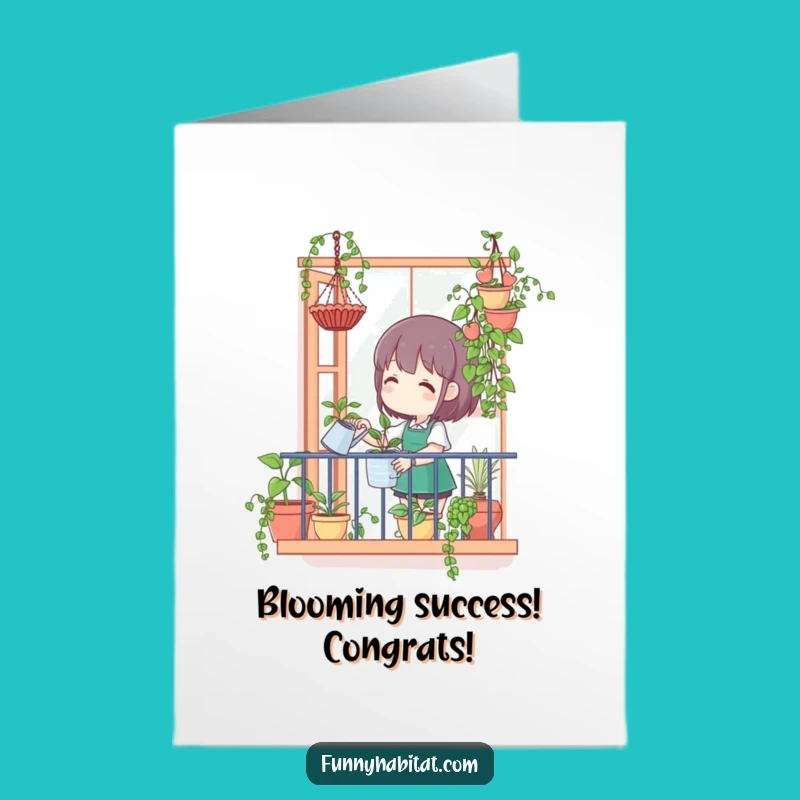 Free Printable Congrats Card: Happy Gardener, Balcony Blooms, Humorous Success Download