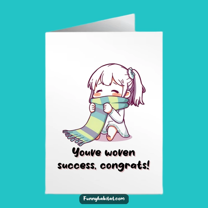 Free Printable Congrats Card: Knitting Success Long Scarf Funny Downloadable