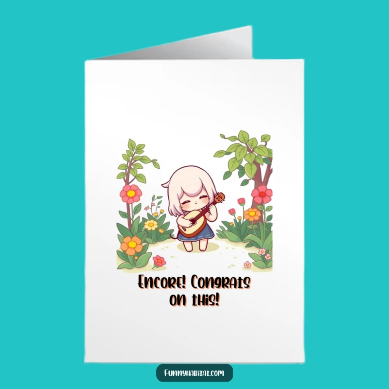 Free Printable Congrats Card: Whimsical Musician, Garden Harmony, Humorous Success Download