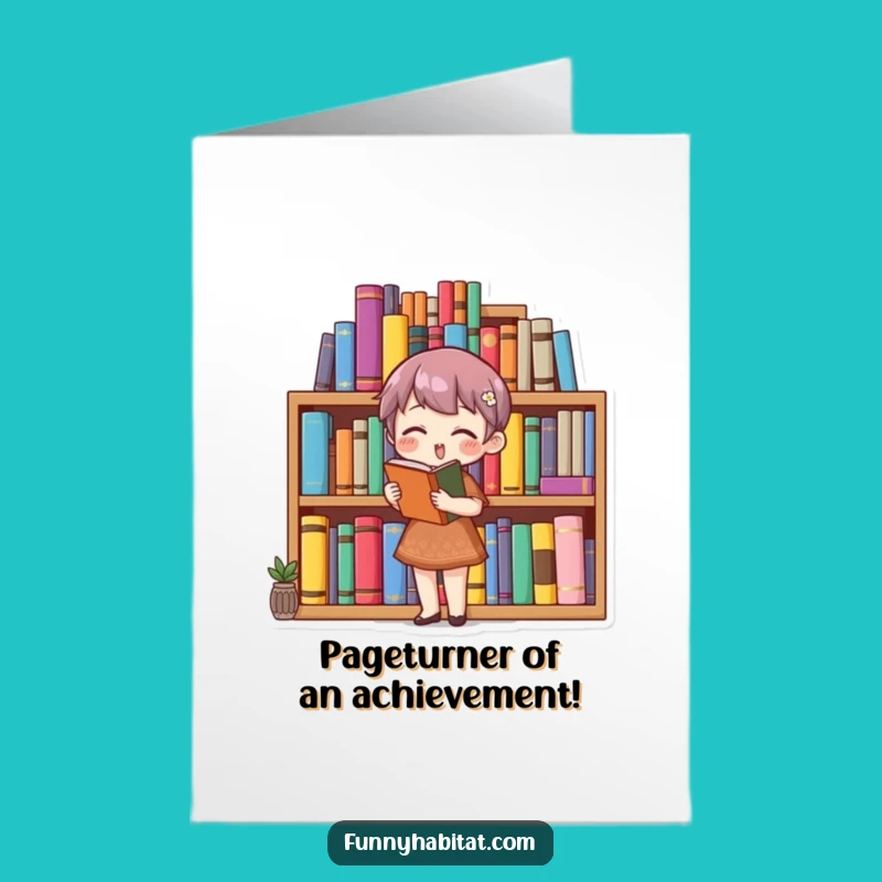 Free Printable Congrats Card: Funny Bookworm Celebrating Achievement with Organized Books