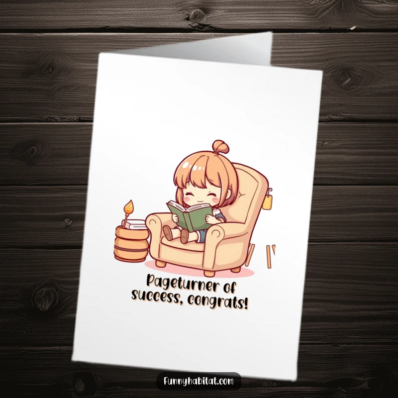 Funny Free Printable Congratulations Card: A character engrossed in reading, celebrating a milestone, a delightful downloadable gift.