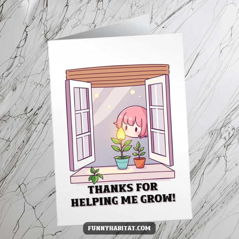 Free Printable Thank You Card: A character tending a tiny, glowing plant, expressing heartfelt thanks.