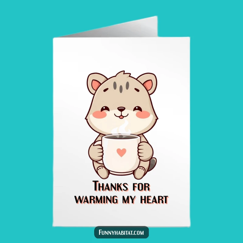 Free Printable Thank You Card: Cheerful Animal Offers Gratitude with a Warm Mug