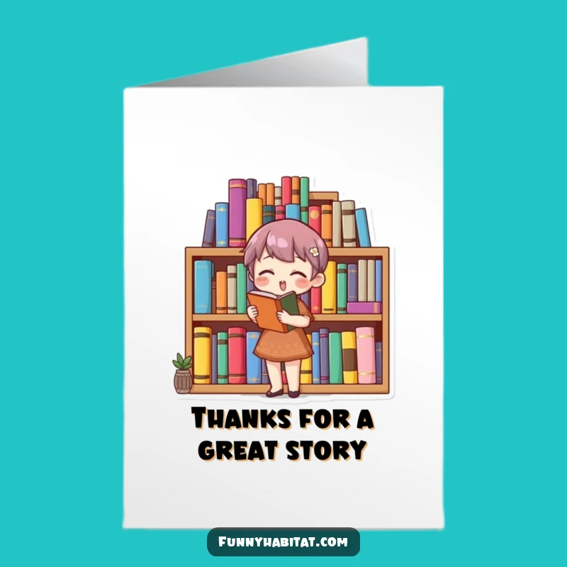 Free Printable Thank You Card: Humorous Bookworm Expressing Gratitude with Books