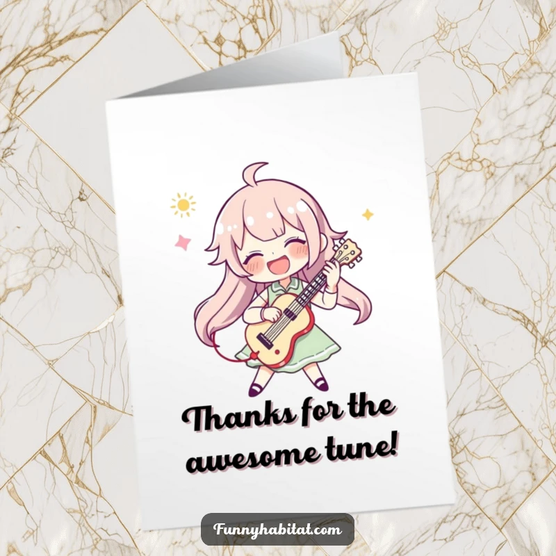 Funny Free Printable Thank You Card: A cheerful character plays a saxophone, expressing thanks with a soulful, humorous melody.